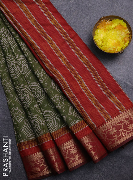 Semi maheswari cotton saree sap green and maroon with allover prints and zari woven border