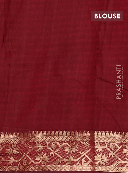 Semi maheswari cotton saree sap green and maroon with allover prints and zari woven border