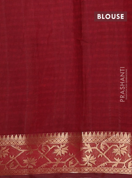Semi maheswari cotton saree dark mustard and maroon with allover prints and zari woven border