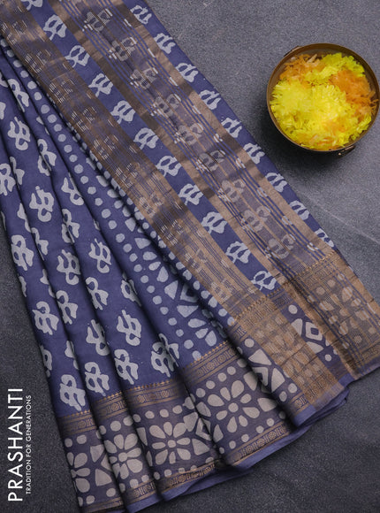 Semi maheswari cotton saree grey with allover batik prints and rettapet printed border