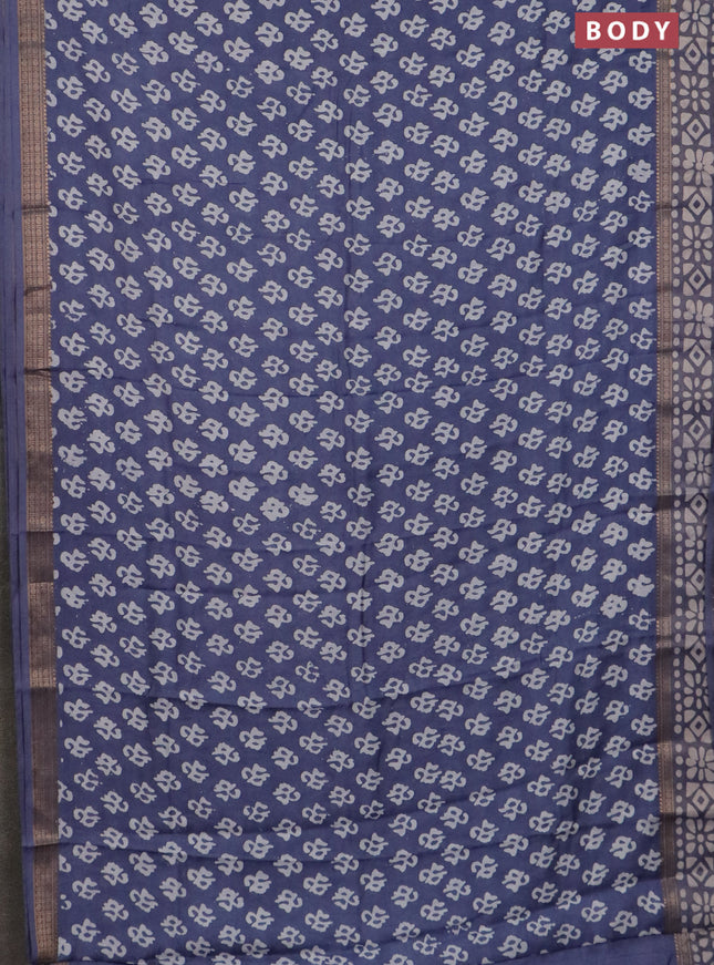 Semi maheswari cotton saree grey with allover batik prints and rettapet printed border