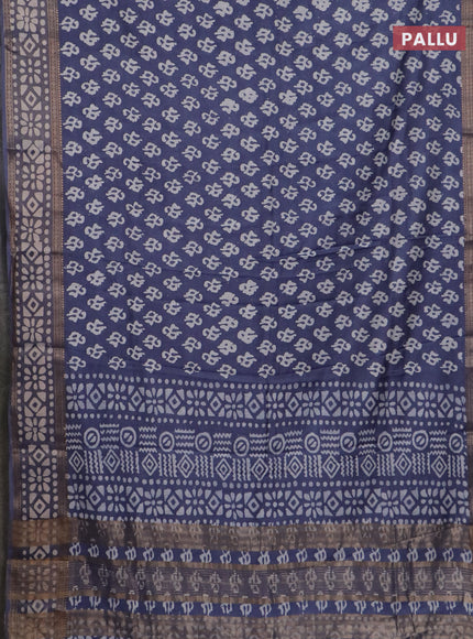 Semi maheswari cotton saree grey with allover batik prints and rettapet printed border