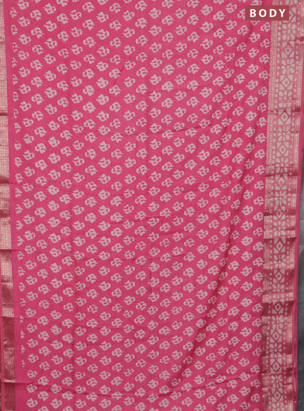 Semi maheswari cotton saree pink with allover batik prints and rettapet printed border