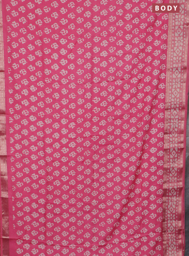 Semi maheswari cotton saree pink with allover batik prints and rettapet printed border