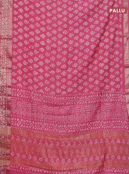 Semi maheswari cotton saree pink with allover batik prints and rettapet printed border