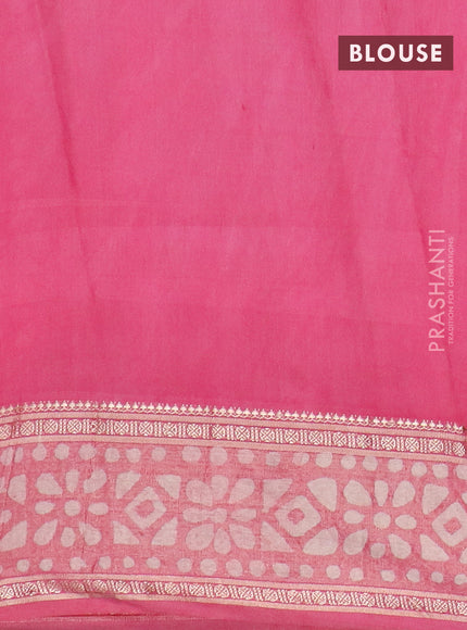 Semi maheswari cotton saree pink with allover batik prints and rettapet printed border