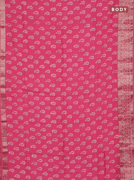 Semi maheswari cotton saree pink with allover batik prints and rettapet printed border