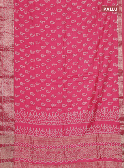 Semi maheswari cotton saree pink with allover batik prints and rettapet printed border