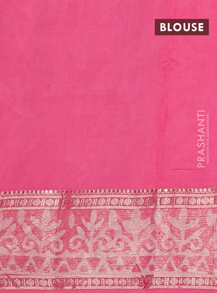 Semi maheswari cotton saree pink with allover batik prints and rettapet printed border