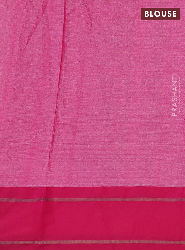 Pure tussar silk saree maroon and pink with allover floral prints and temple design rettapet zari woven border