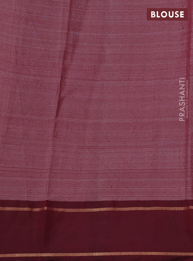 Pure tussar silk saree green and maroon with allover floral prints and temple design rettapet zari woven border