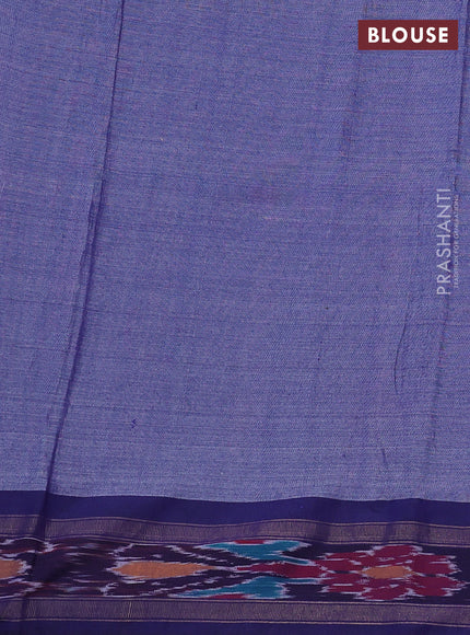 Pure tussar silk saree maroon and blue with allover floral prints and temple design zari woven ikat border