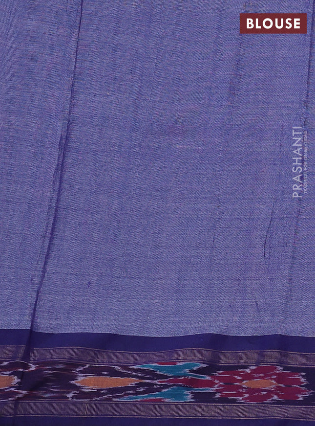 Pure tussar silk saree maroon and blue with allover floral prints and temple design zari woven ikat border