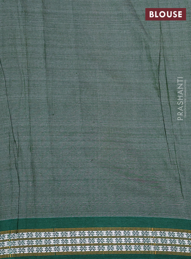 Pure tussar silk saree beige and teal green with allover penkalamkari prints and temple design vidharba border
