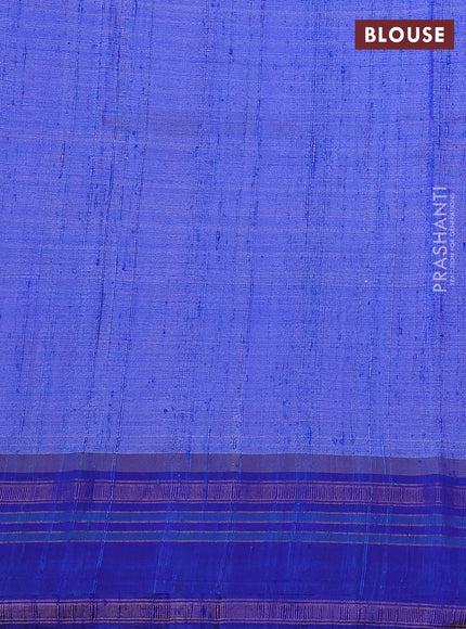 Pure tussar silk saree maroon and blue with allover floral prints and temple design rettapet zari woven border