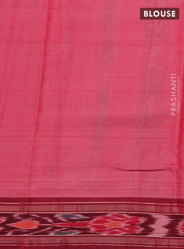 Pure tussar silk saree blue shade and red with allover floral prints and temple design zari woven ikat border