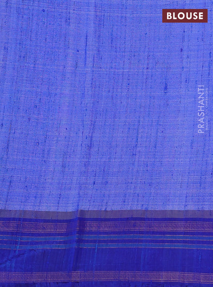 Pure tussar silk saree maroon and blue with allover floral prints and temple design rettapet zari woven border