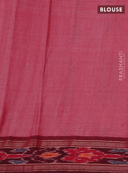 Pure tussar silk saree pale orange and maroon with allover floral prints and temple design zari woven ikat border
