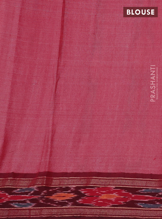 Pure tussar silk saree pale orange and maroon with allover floral prints and temple design zari woven ikat border