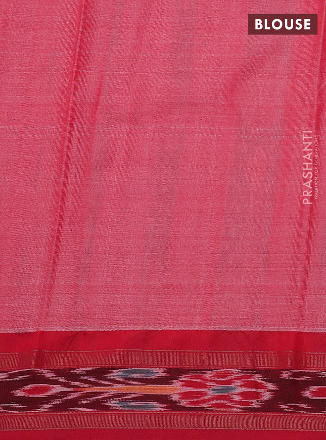 Pure tussar silk saree dark pink and red with allover floral prints and temple design zari woven ikat border