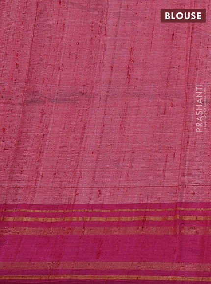 Pure tussar silk saree beige and magenta pink with allover kalamkari hand painted prints and temple design rettatpet zari woven border