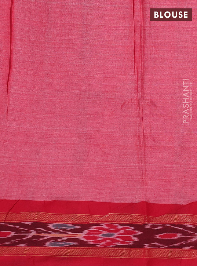 Pure tussar silk saree cs blue and red with allover kalamkari hand painted prints and temple design zari woven ikat border