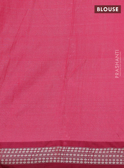 Pure tussar silk saree peach shade and dark pink with allover kalamkari prints and temple design virdharbha border