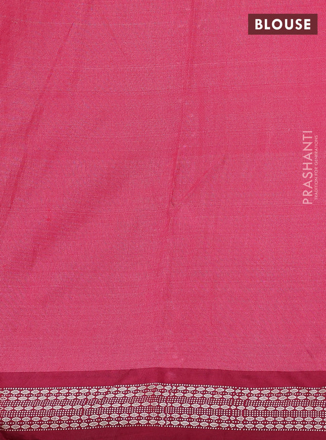 Pure tussar silk saree peach shade and dark pink with allover kalamkari prints and temple design virdharbha border