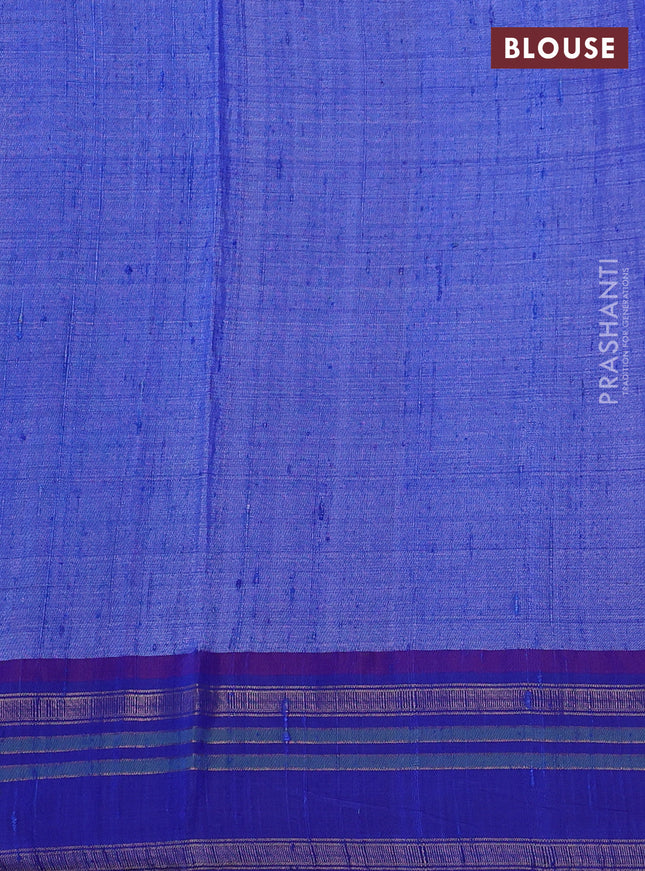 Pure tussar silk saree maroon and royal blue with allover floral prints and temple design rettatpet zari woven border