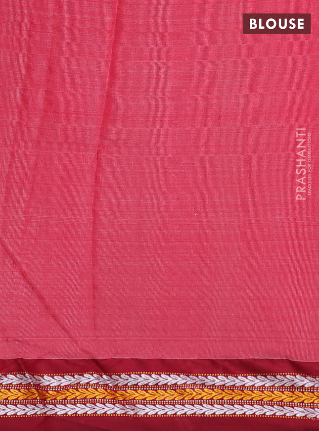 Pure tussar silk saree peach shade and maroon with allover floral prints and temple design virdharbha border