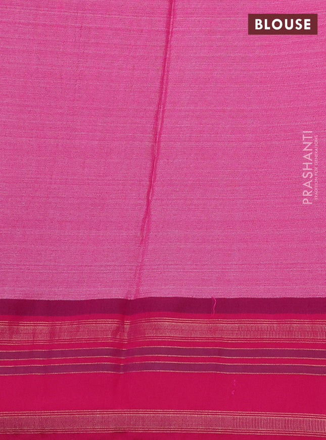 Pure tussar silk saree dark sandal and pink with allover floral prints and temple design rettapet zari woven border