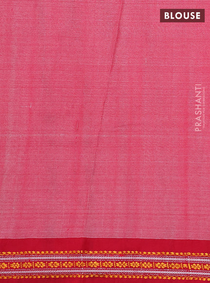 Pure tussar silk saree peach orange and reddish pink with allover kalamkari prints and temple design virdharbha border