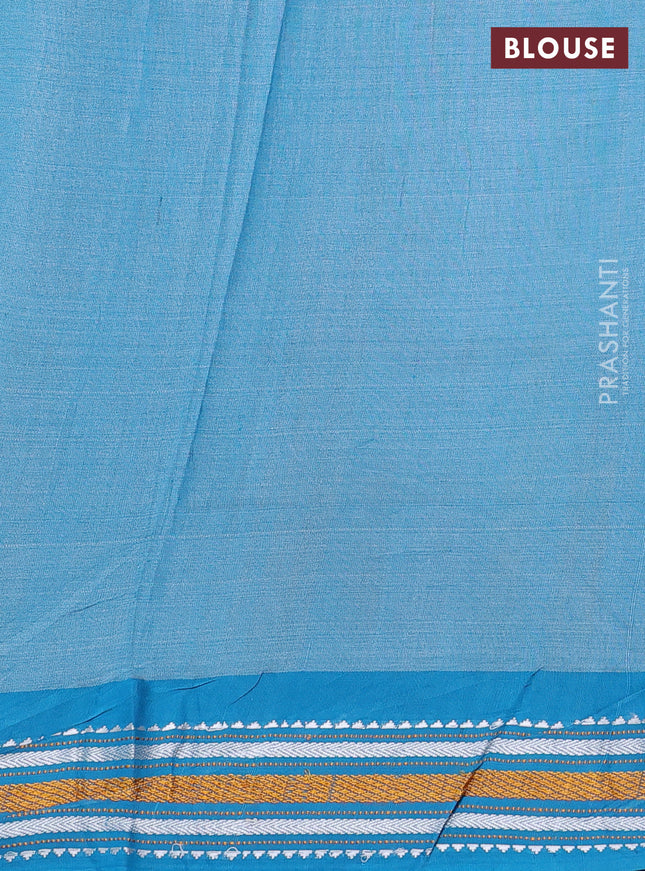 Pure tussar silk saree mustard shade and cs blue with allover kalamkari hand painted prints and temple design virdharbha border