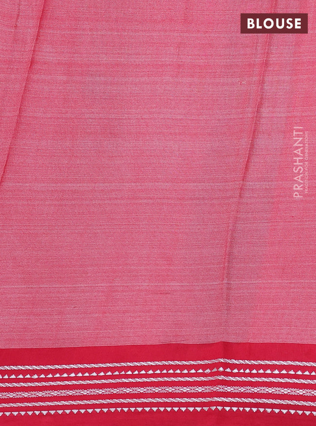 Pure tussar silk saree blue and red with allover kalamkari hand painted prints and temple design virdharbha border