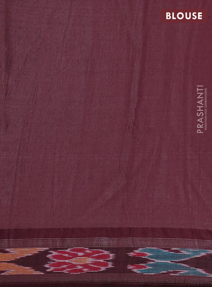 Pure tussar silk saree sandal and maroon with allover kalamkari hand painted prints and temple design zari woven ikat border