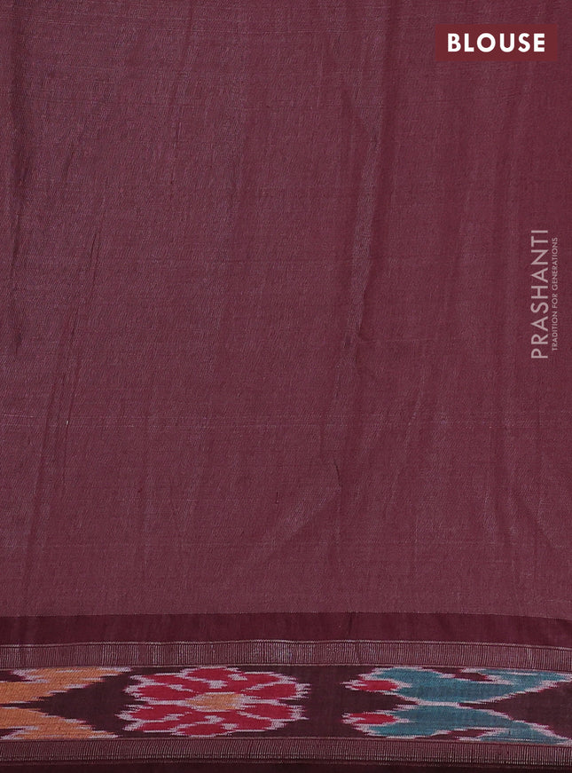 Pure tussar silk saree sandal and maroon with allover kalamkari hand painted prints and temple design zari woven ikat border