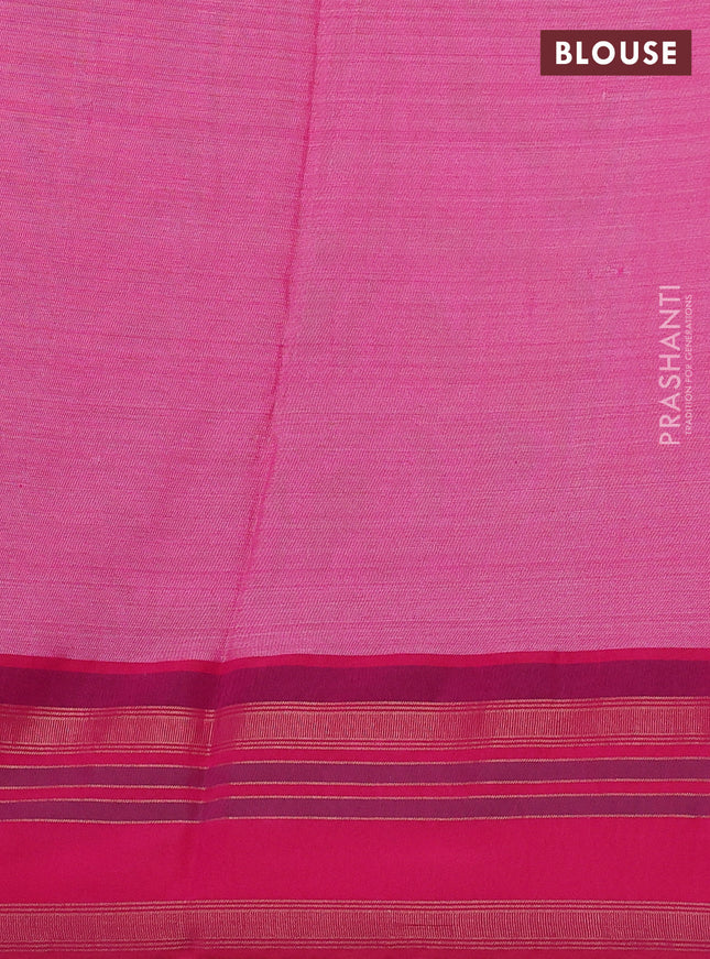 Pure tussar silk saree elaichi green and pink with allover floral prints and temple design rettapet zari woven border