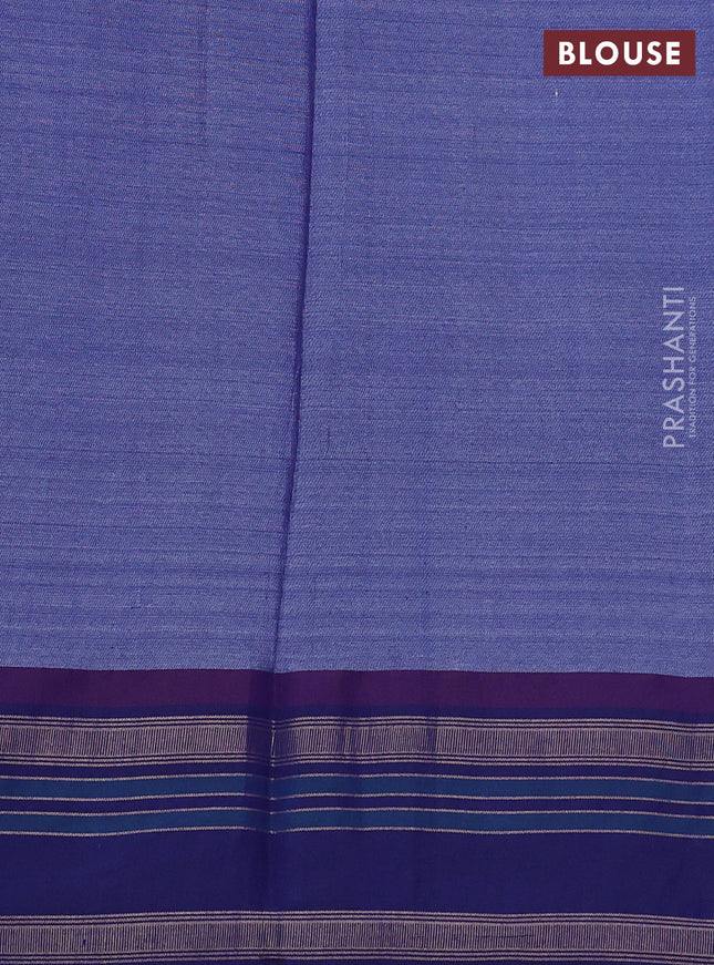 Pure tussar silk saree dark grey and blue with allover floral prints and temple design rettapet zari woven border