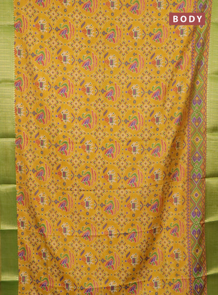 Yellow and green semi tussar saree with matching Neck piece