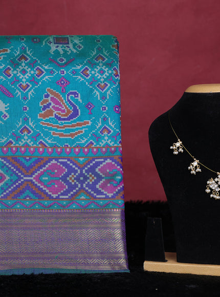 Teal green semi tussar saree with matching Neck piece