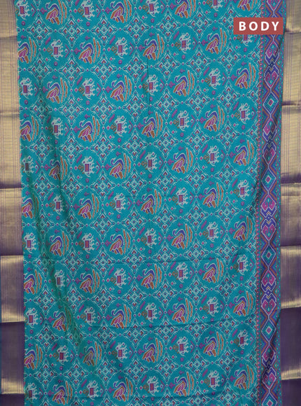Teal green semi tussar saree with matching Neck piece