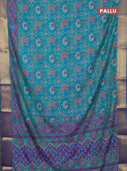 Teal green semi tussar saree with matching Neck piece