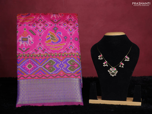 Pink semi tussar saree with matching Neck piece