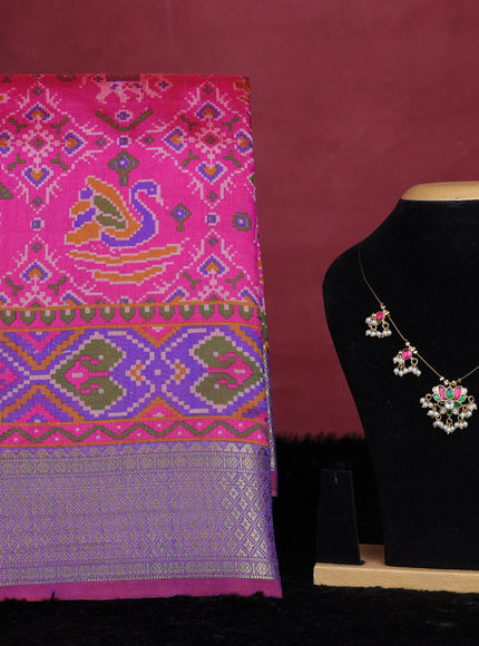Pink semi tussar saree with matching Neck piece