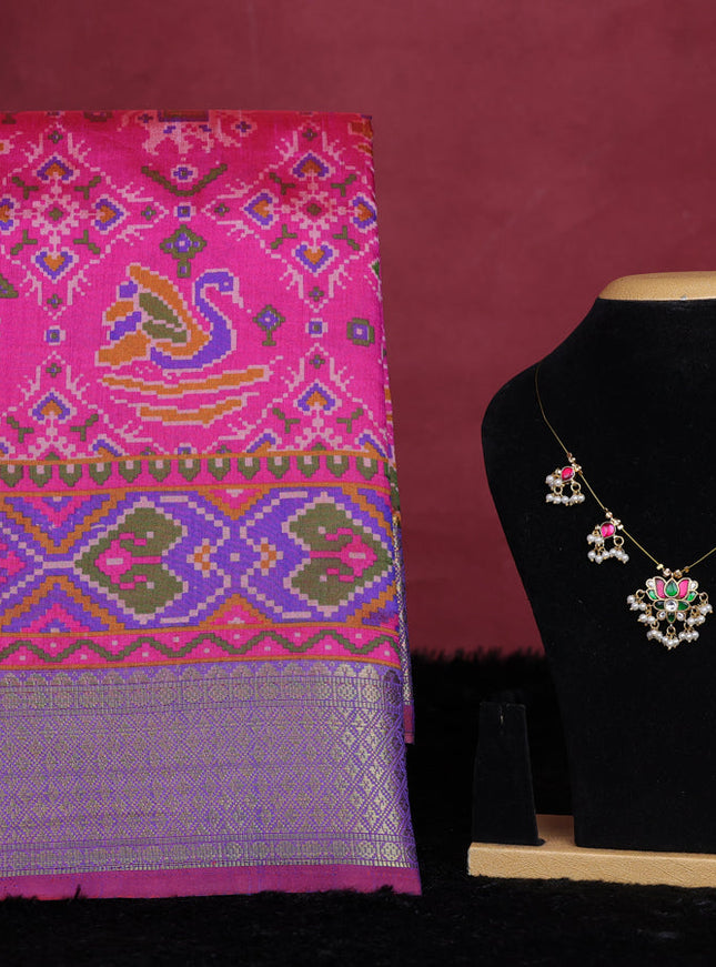 Pink semi tussar saree with matching Neck piece