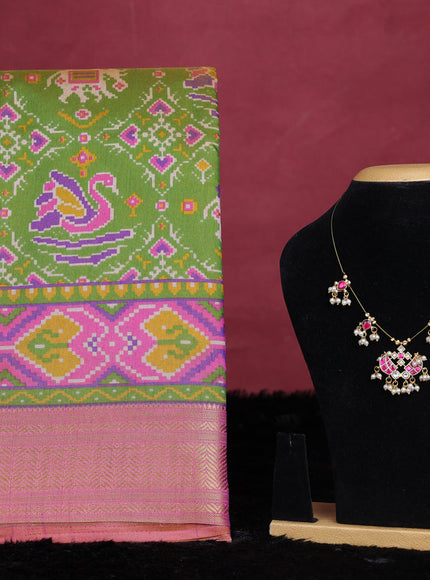 Light green and pink semi tussar saree with matching Neck piece
