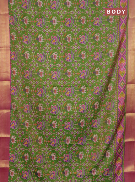 Light green and pink semi tussar saree with matching Neck piece