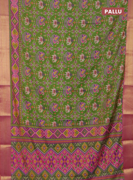 Light green and pink semi tussar saree with matching Neck piece