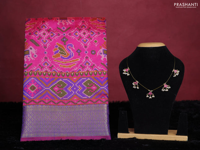Pink semi tussar saree with matching Neck piece