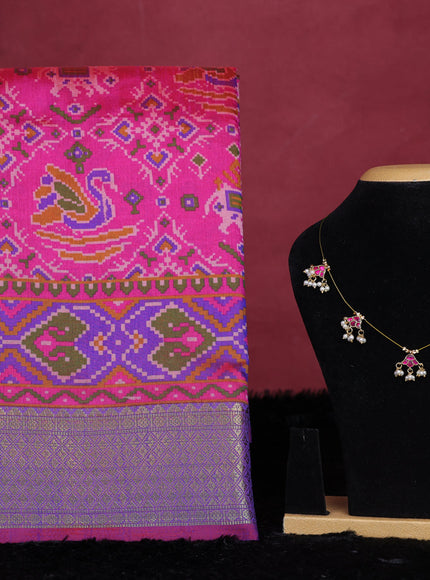 Pink semi tussar saree with matching Neck piece